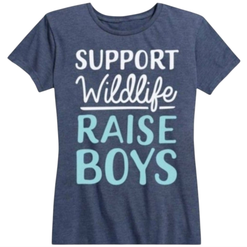 Large Graphic TeeWomen's | Heather Blue 'Support Wildlife Raise Boys' sz L